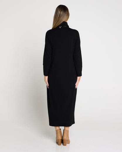 Weekend Cowl Fleece Dress - Black