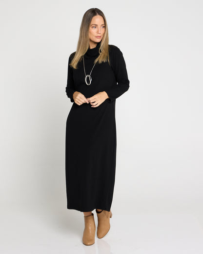 Weekend Cowl Fleece Dress - Black