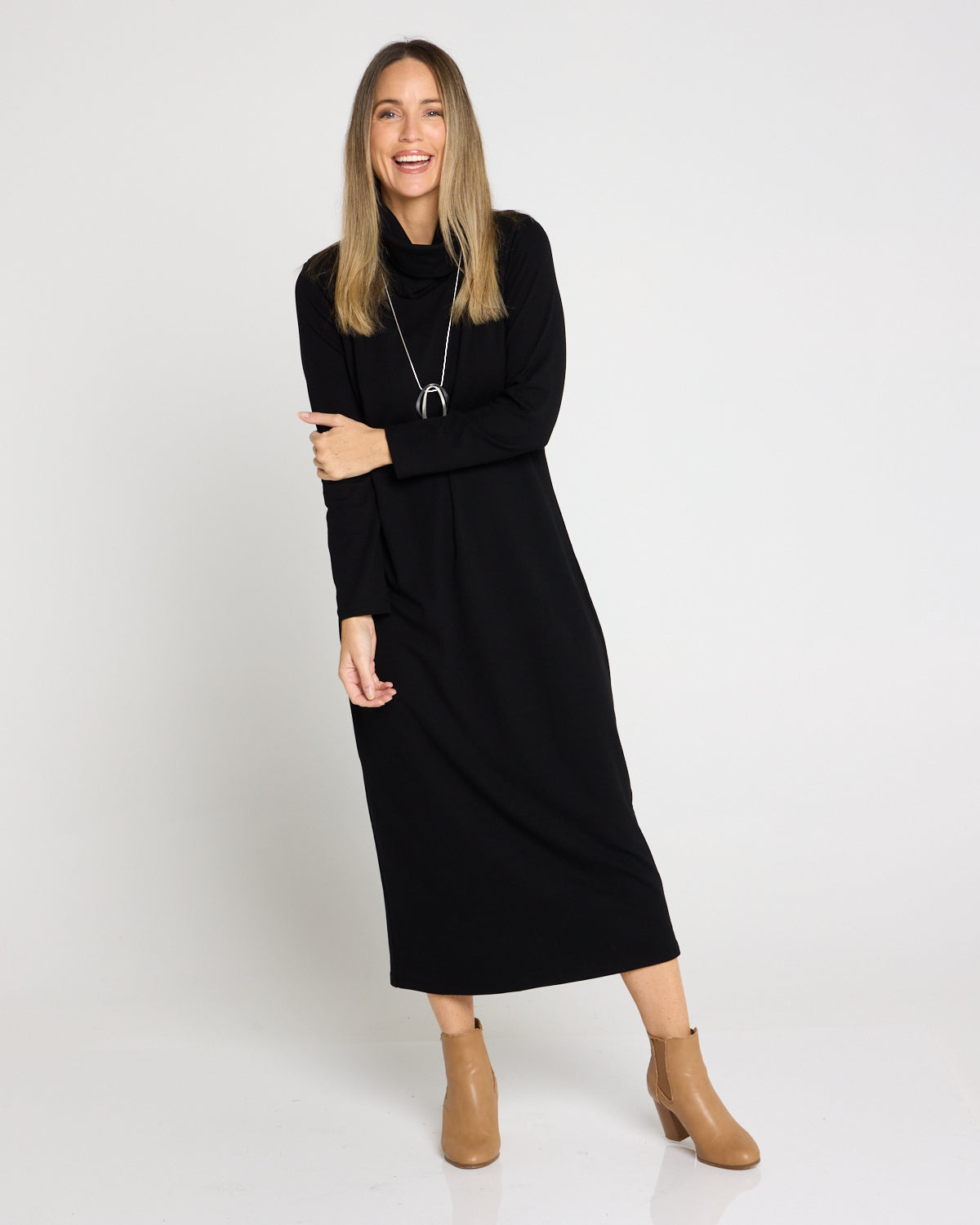 Weekend Cowl Fleece Dress - Black