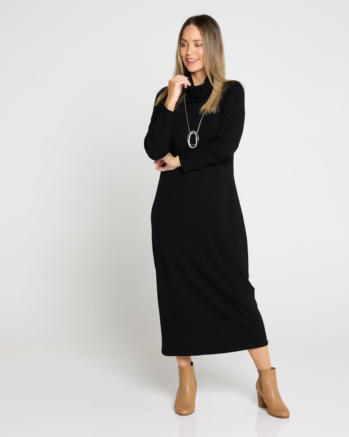 Weekend Cowl Fleece Dress - Black