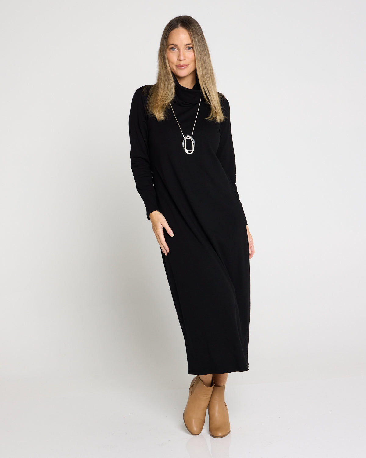 Weekend Cowl Fleece Dress - Black