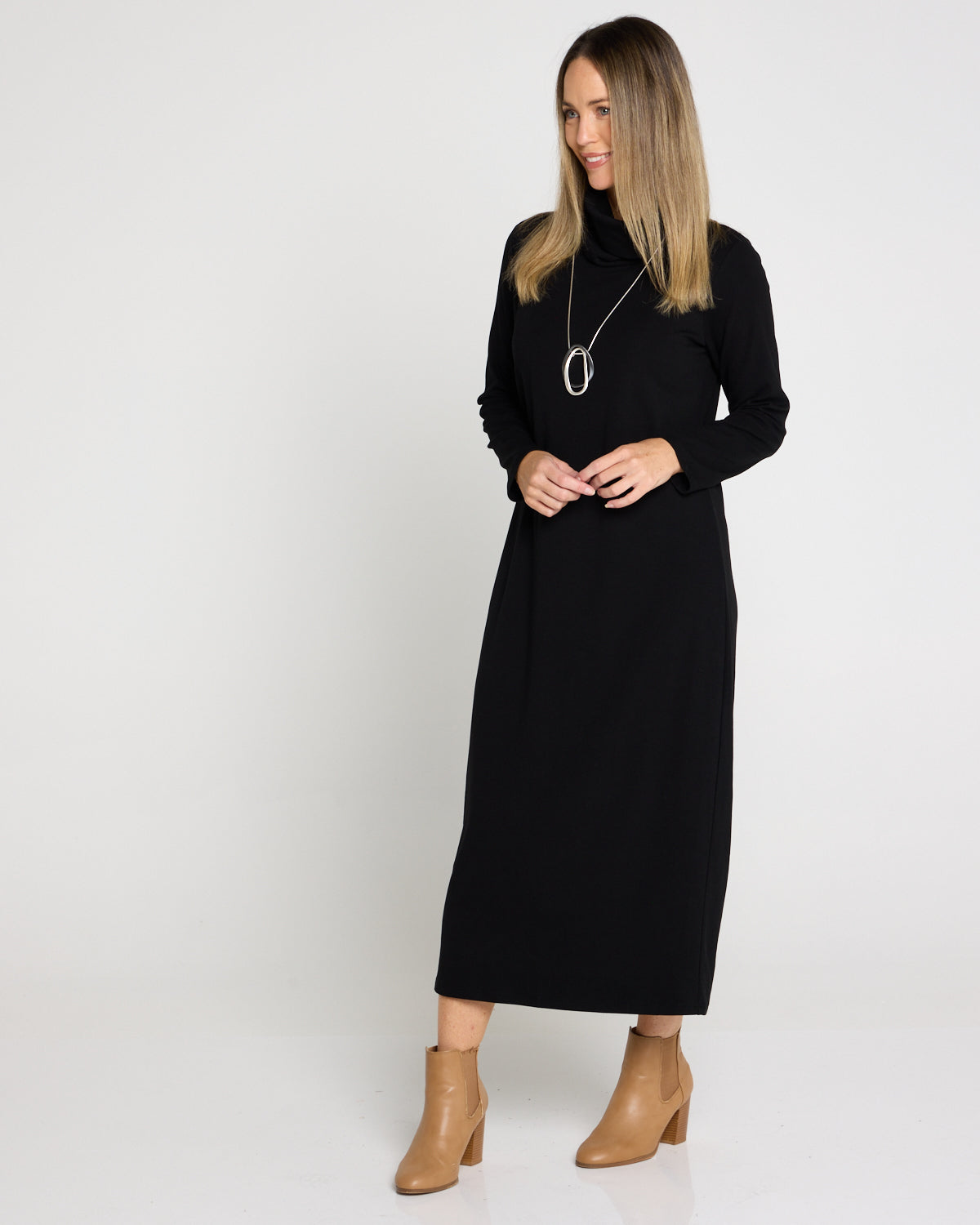 Weekend Cowl Fleece Dress - Black