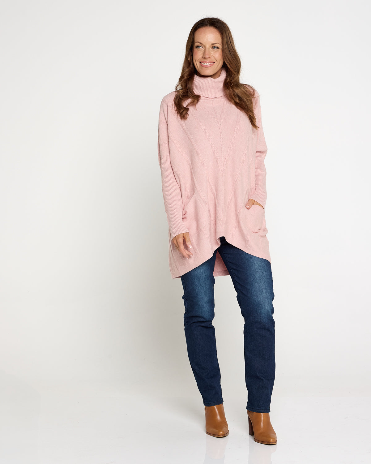 Halle Cowl Knit Tunic - Pink