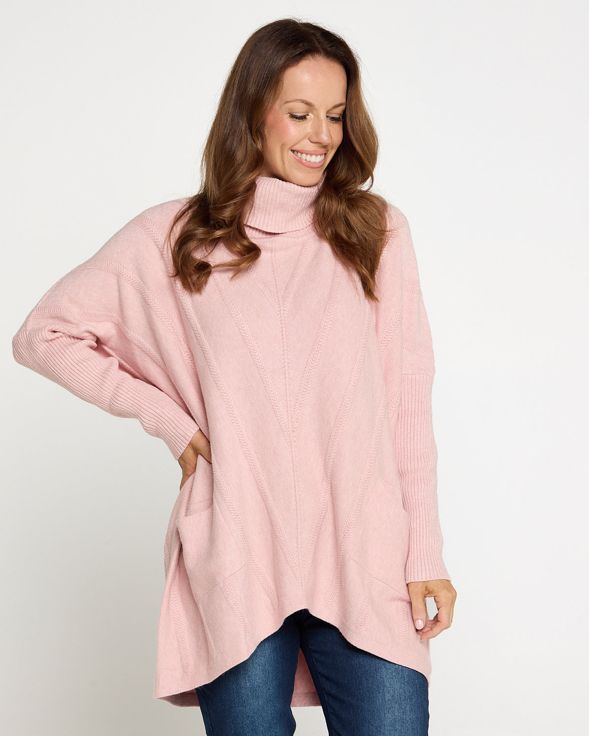 Halle Cowl Knit Tunic - Pink