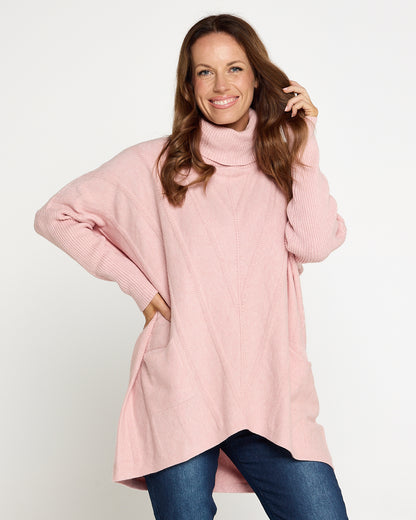 Halle Cowl Knit Tunic - Pink