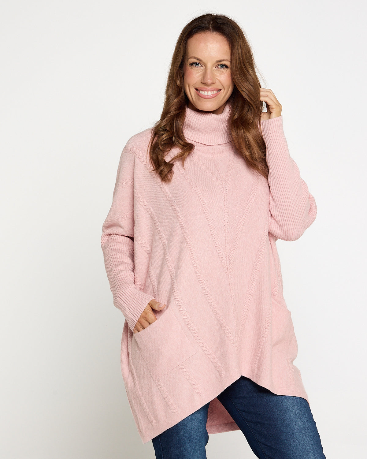 Halle Cowl Knit Tunic - Pink