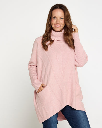 Halle Cowl Knit Tunic - Pink