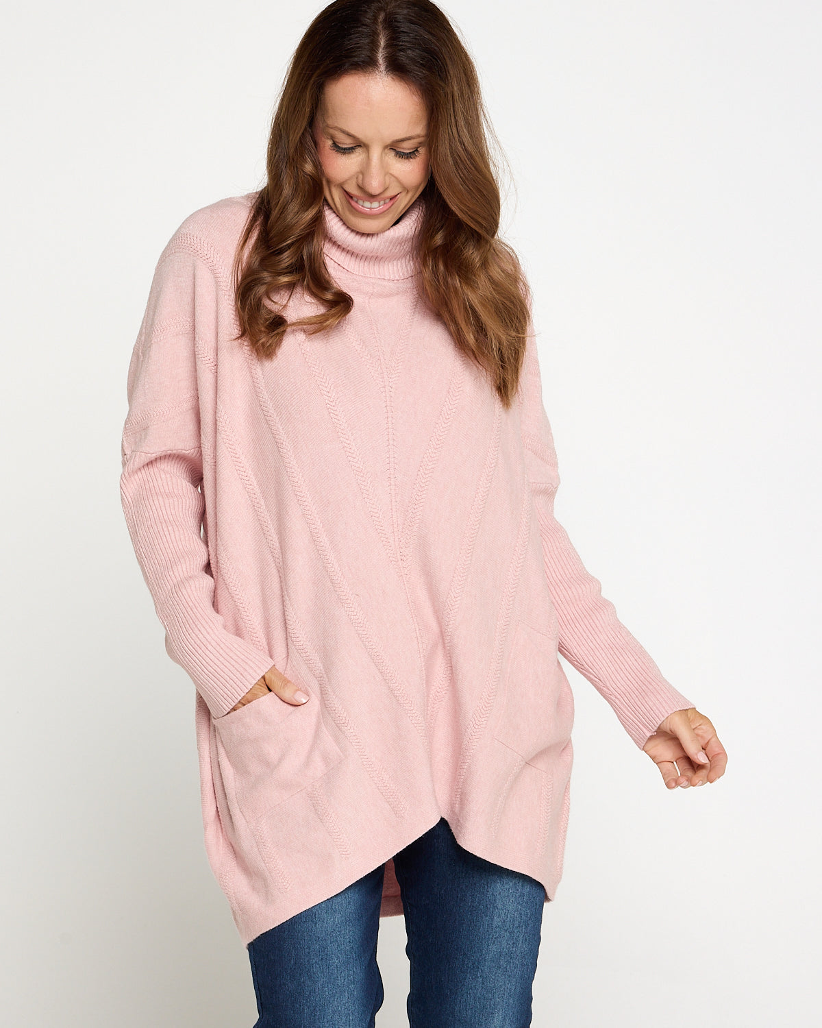 Halle Cowl Knit Tunic - Pink