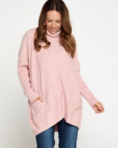 Halle Cowl Knit Tunic - Pink
