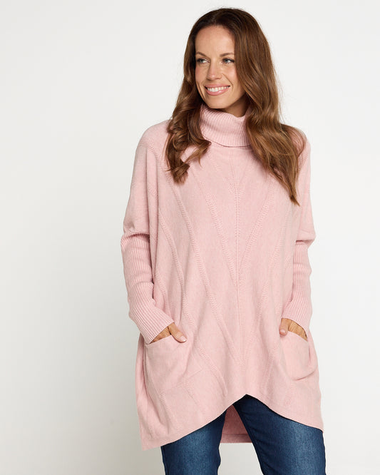 Halle Cowl Knit Tunic - Pink