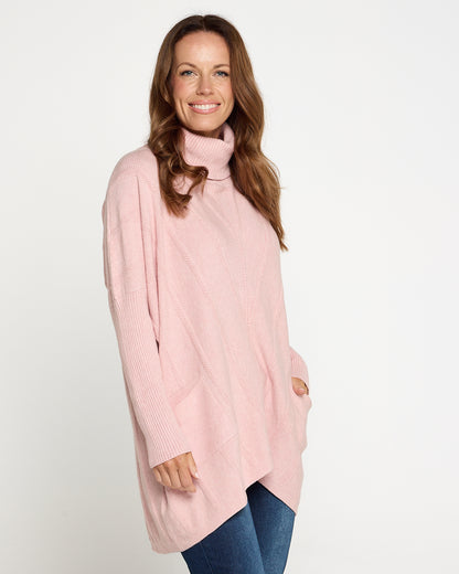 Halle Cowl Knit Tunic - Pink
