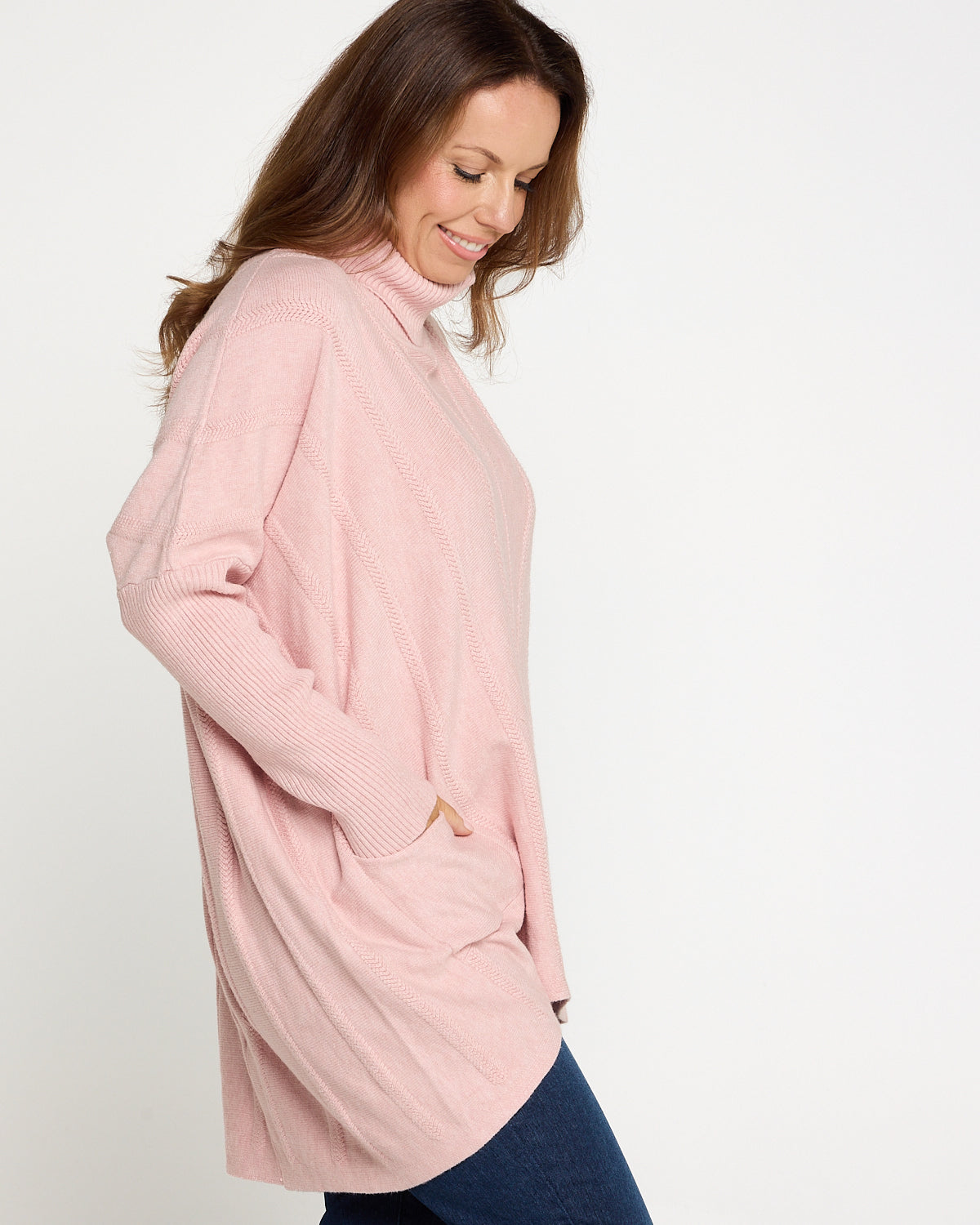 Halle Cowl Knit Tunic - Pink