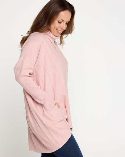 Halle Cowl Knit Tunic - Pink