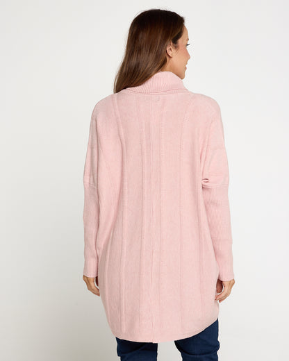 Halle Cowl Knit Tunic - Pink