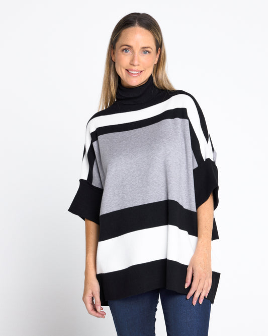 Suki Cowl Colour Block Knit - Greyscale