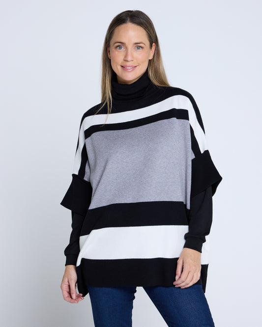 Suki Cowl Colour Block Knit - Greyscale