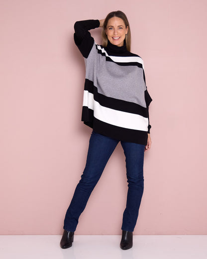 Suki Cowl Colour Block Knit - Greyscale