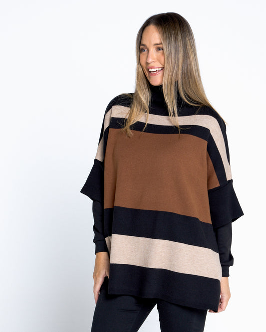 Suki Cowl Colour Block Knit - Coffee