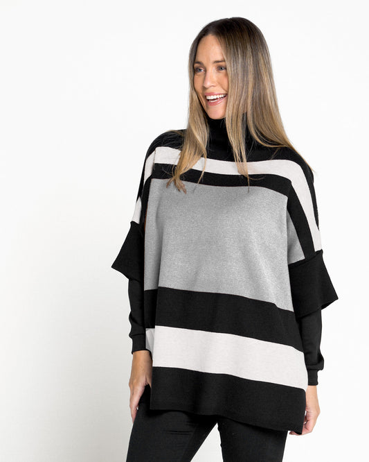 Suki Cowl Colour Block Knit - Greyscale