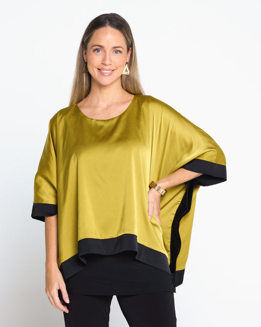Asta Colour Block Satin Top - Chartreuse