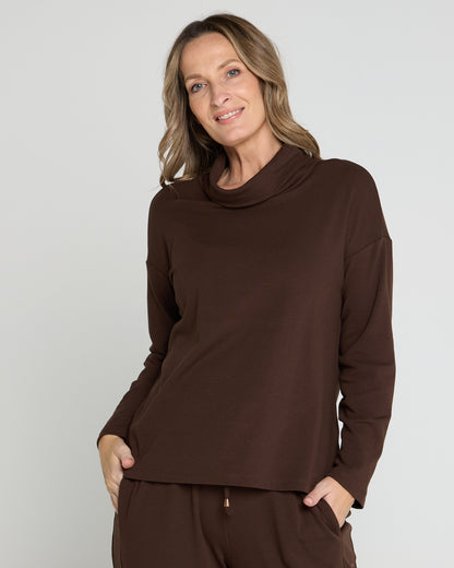 Weekend Life Fleece Cowl Top - Chocolate