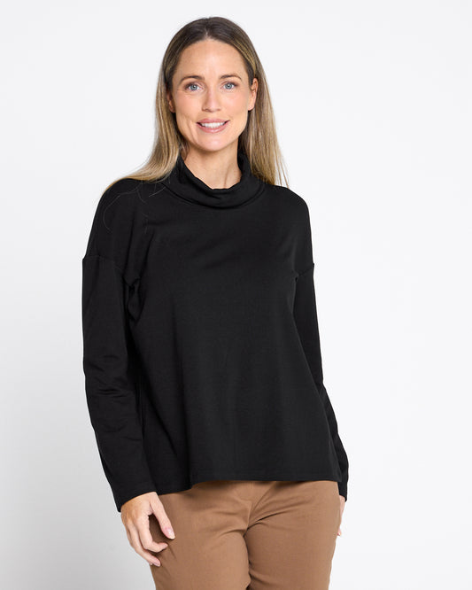 Weekend Life Fleece Cowl Top - Black