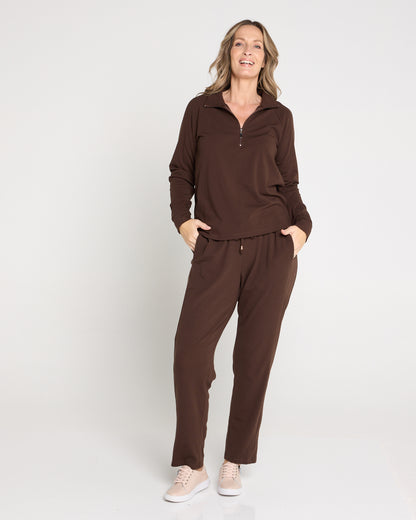 Weekend Life Fleece Zip Top - Chocolate