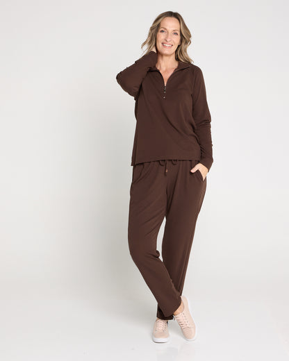 Weekend Life Fleece Zip Top - Chocolate