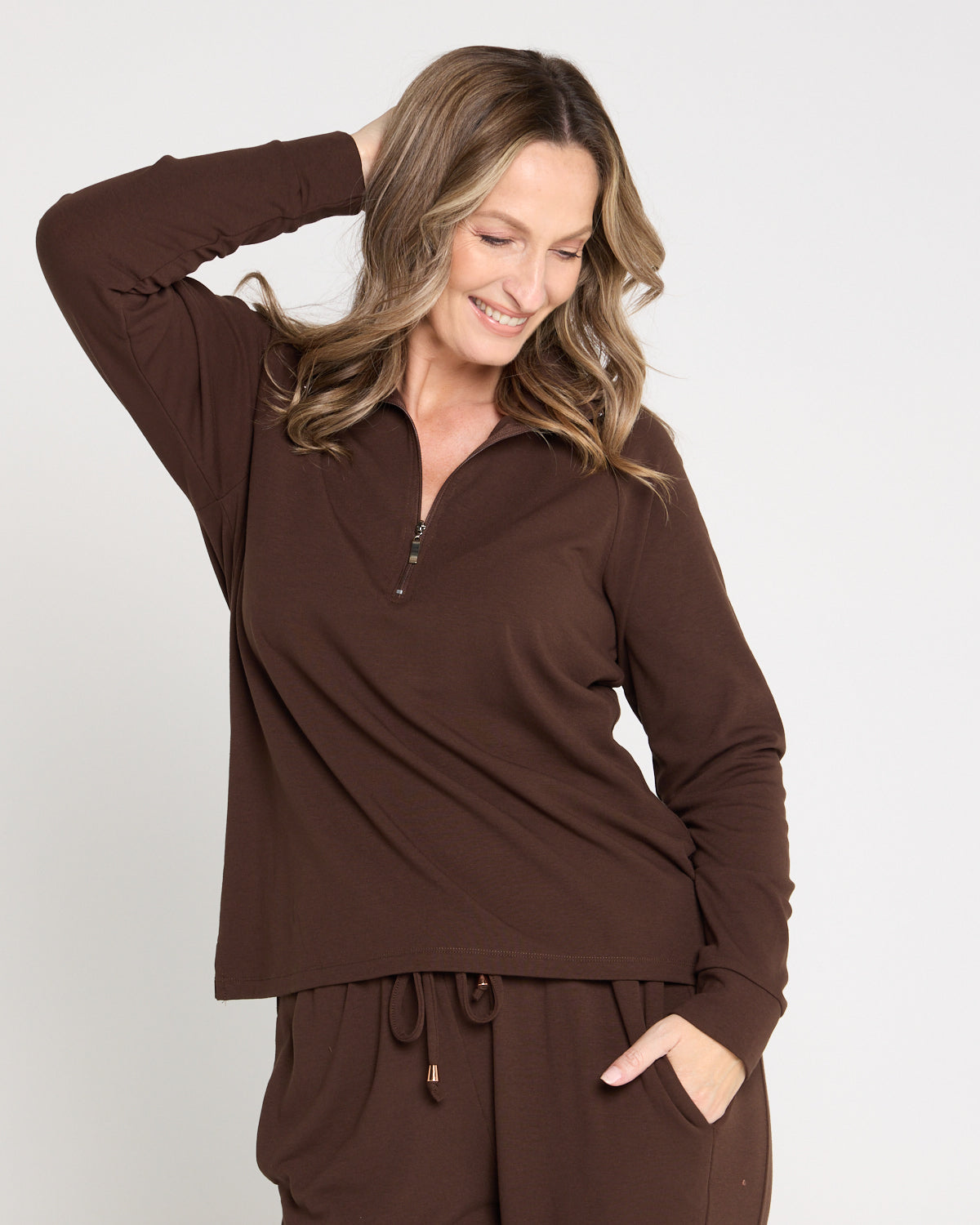 Weekend Life Fleece Zip Top - Chocolate