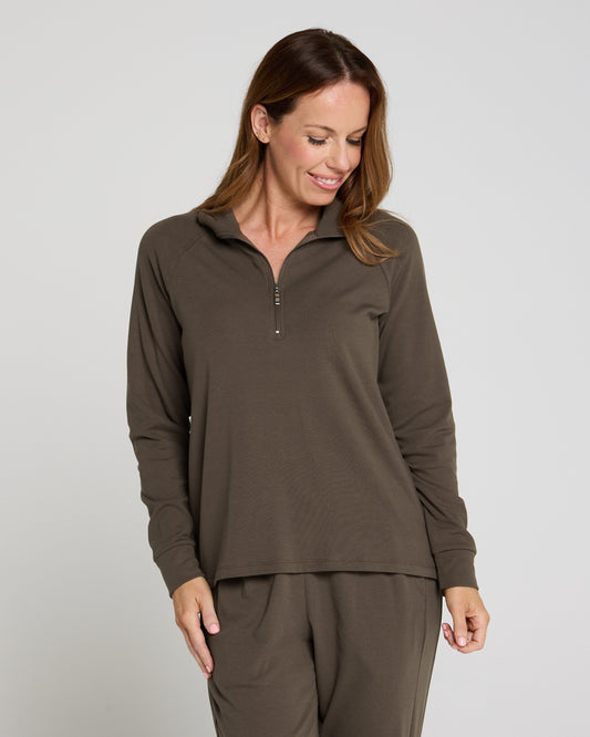 Weekend Life Fleece Zip Top - Mocha