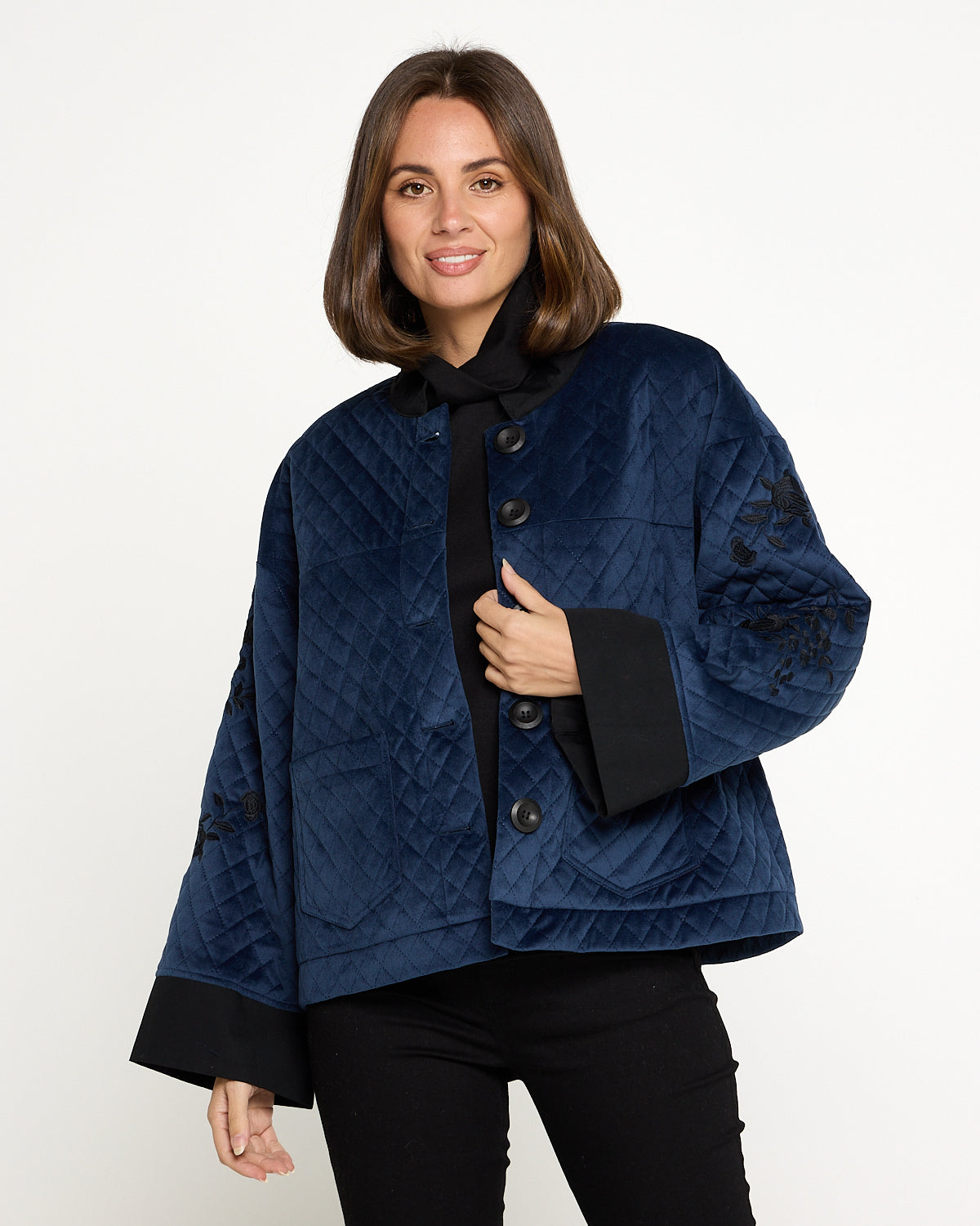 Anastasia Quilted Kimono Sleeve Jacket - Navy