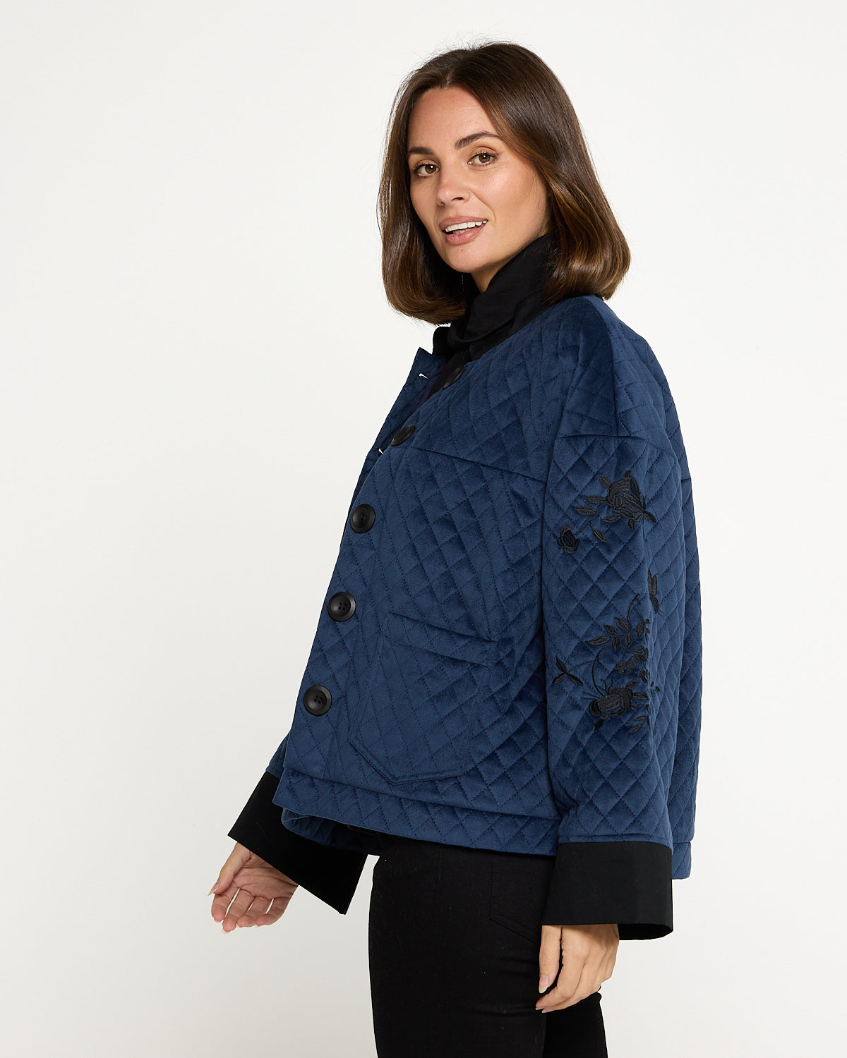 Anastasia Quilted Kimono Sleeve Jacket - Navy
