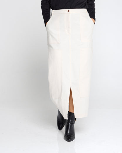 Evie Stretch Drill Skirt - Milk