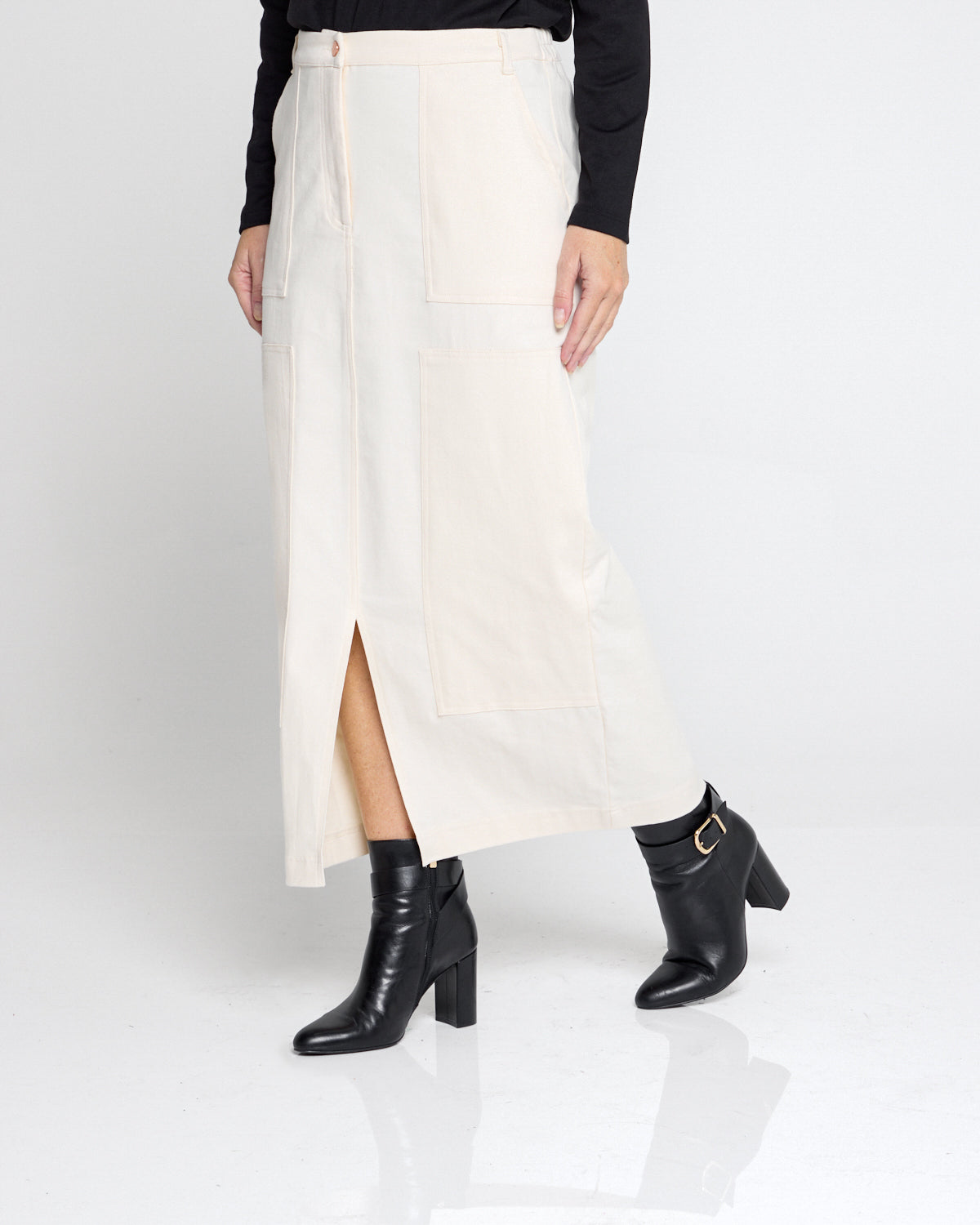 Evie Stretch Drill Skirt - Milk