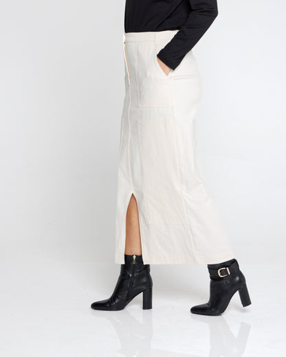 Evie Stretch Drill Skirt - Milk