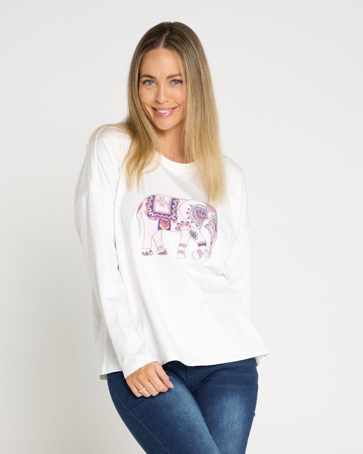 Anika Long Sleeve Fleece Tee - White Elephant