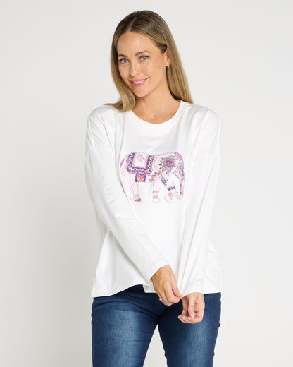 Anika Long Sleeve Fleece Tee - White Elephant