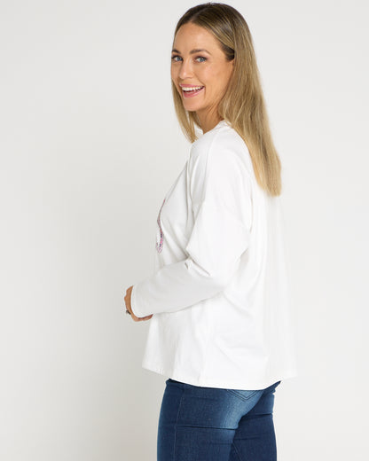 Anika Long Sleeve Fleece Tee - White Elephant