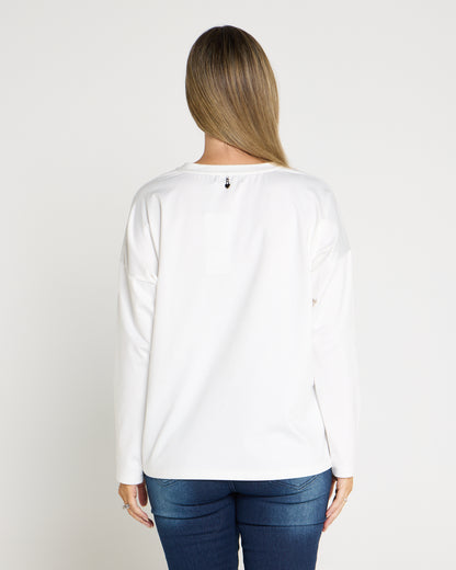 Anika Long Sleeve Fleece Tee - White Elephant