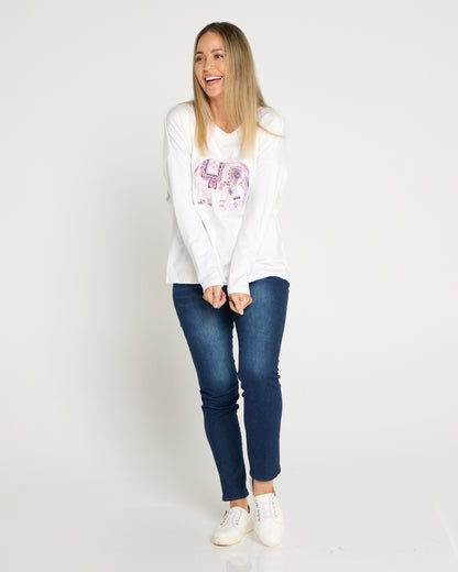 Anika Long Sleeve Fleece Tee - White Elephant