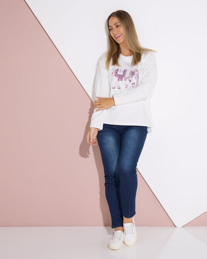 Anika Long Sleeve Fleece Tee - White Elephant