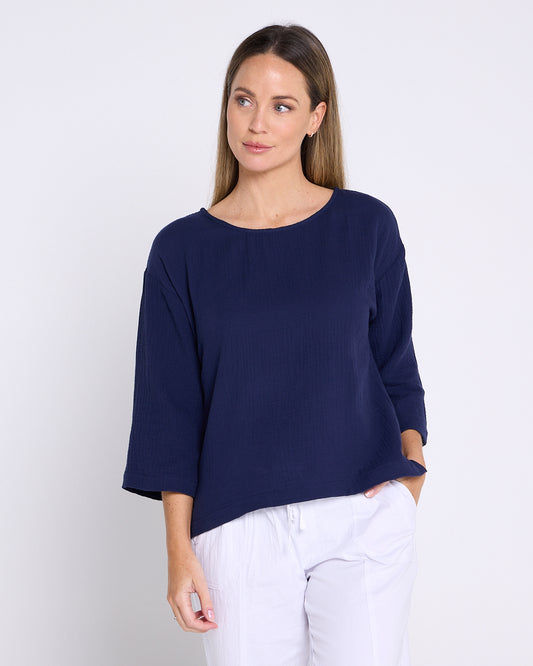 Tarin 3/4 Sleeve Top - Navy
