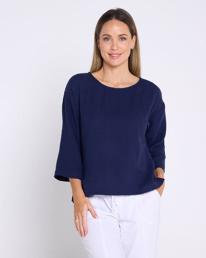 Tarin 3/4 Sleeve Top - Navy