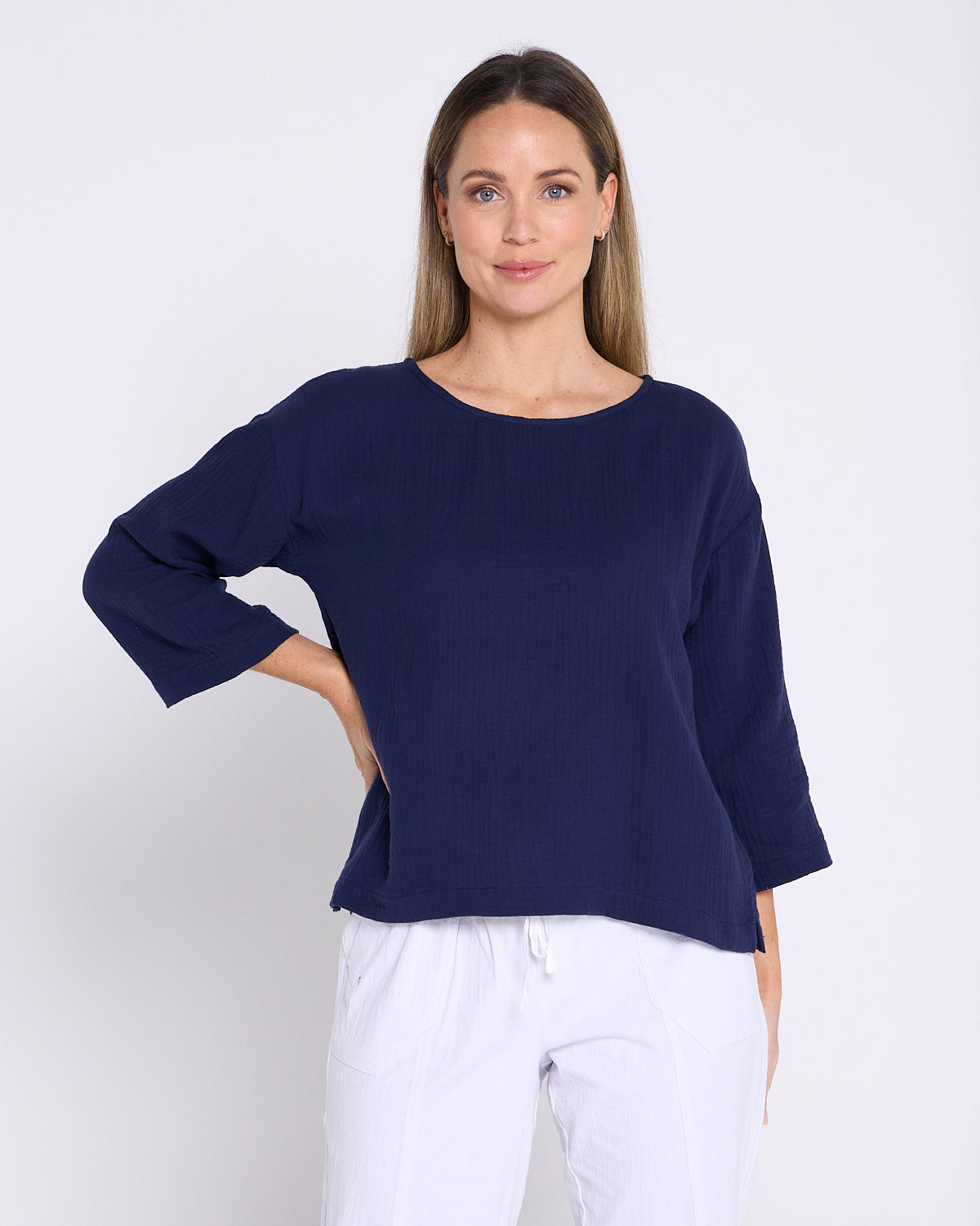 Tarin 3/4 Sleeve Top - Navy