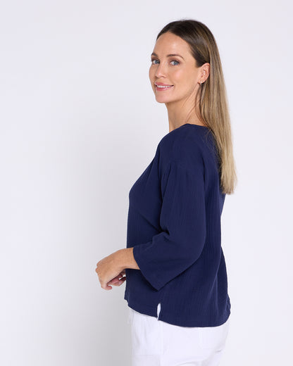 Tarin 3/4 Sleeve Top - Navy