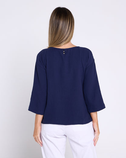 Tarin 3/4 Sleeve Top - Navy