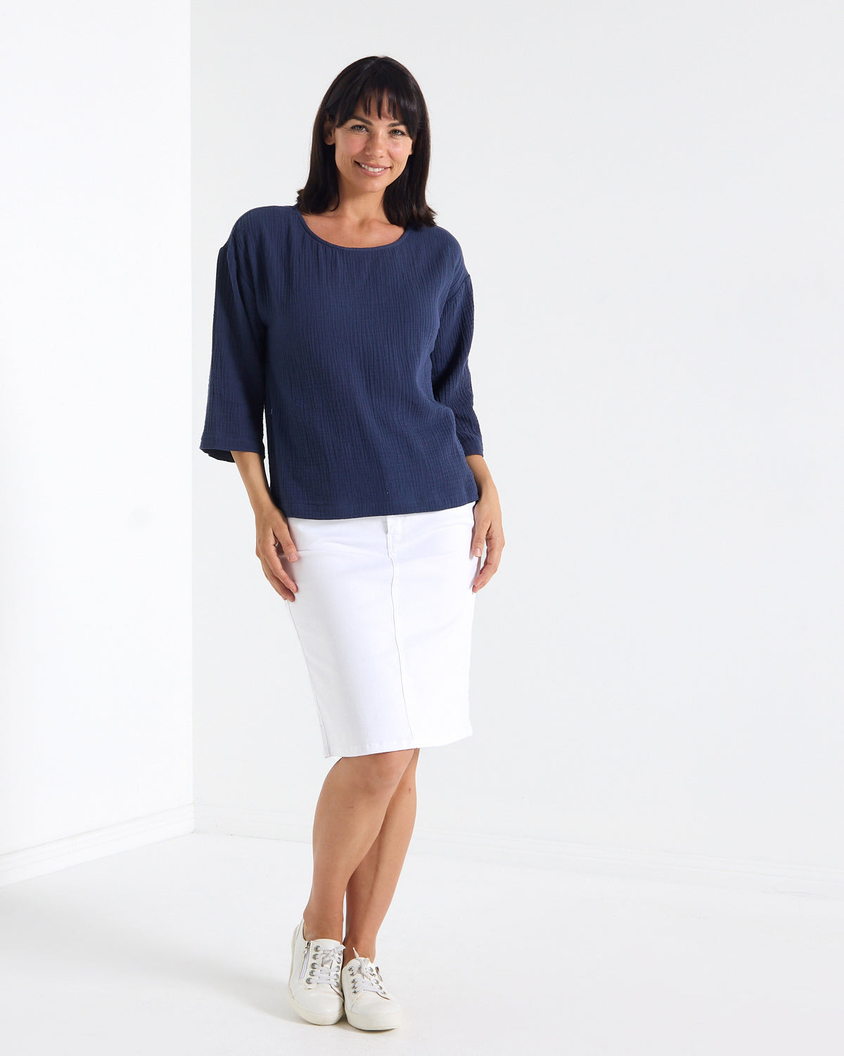 Tarin 3/4 Sleeve Top - Navy