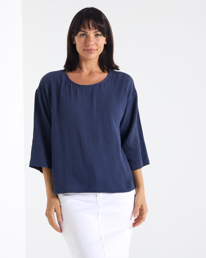 Tarin 3/4 Sleeve Top - Navy