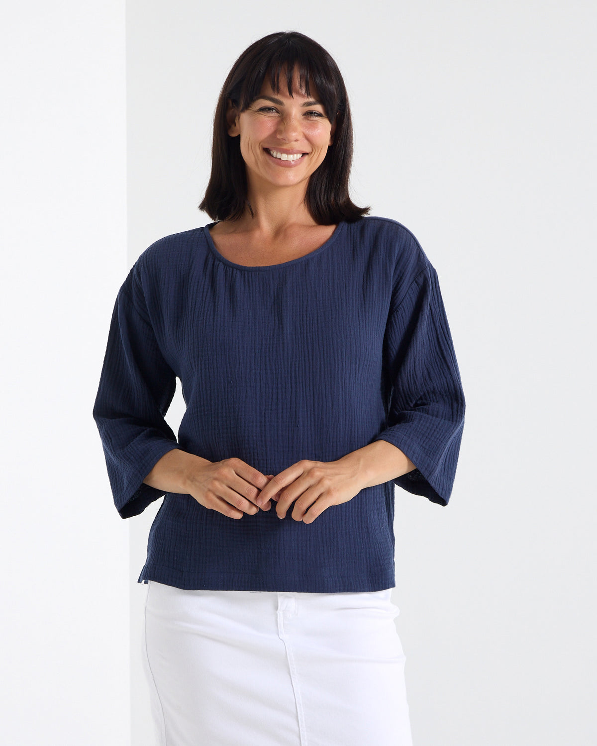 Tarin 3/4 Sleeve Top - Navy