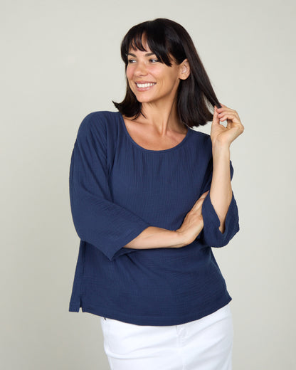 Tarin 3/4 Sleeve Top - Navy